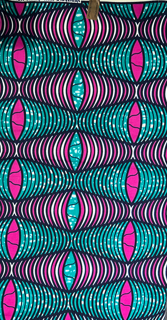 100% Cotton African Print Fabric - Pink Green