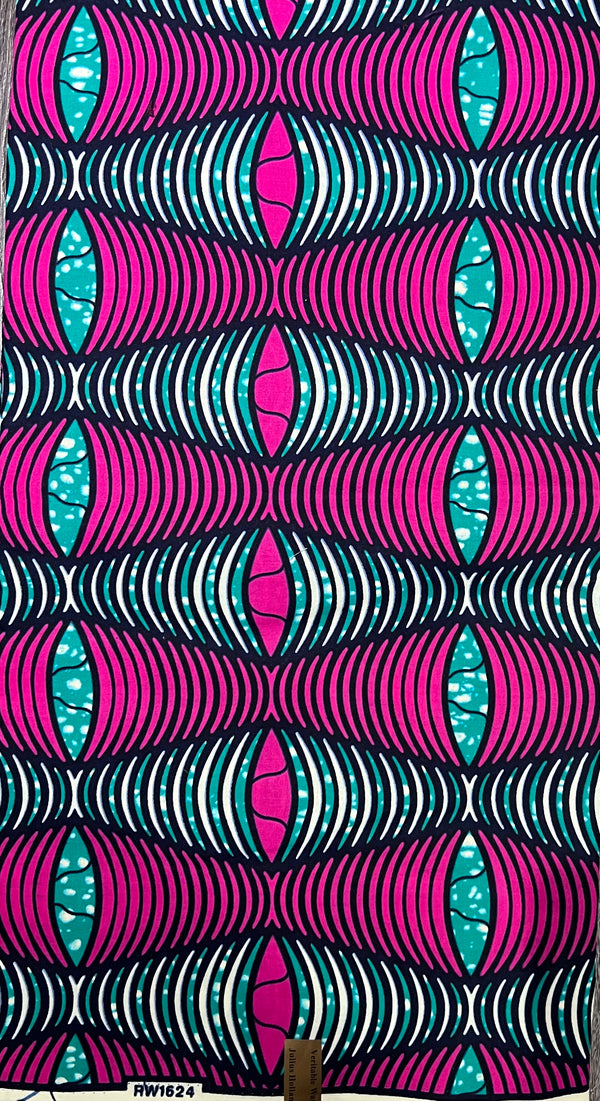 100% Cotton African Print Fabric - Pink Green