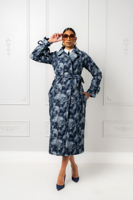 Aliyah Denim Jacquard Trench Jacket
