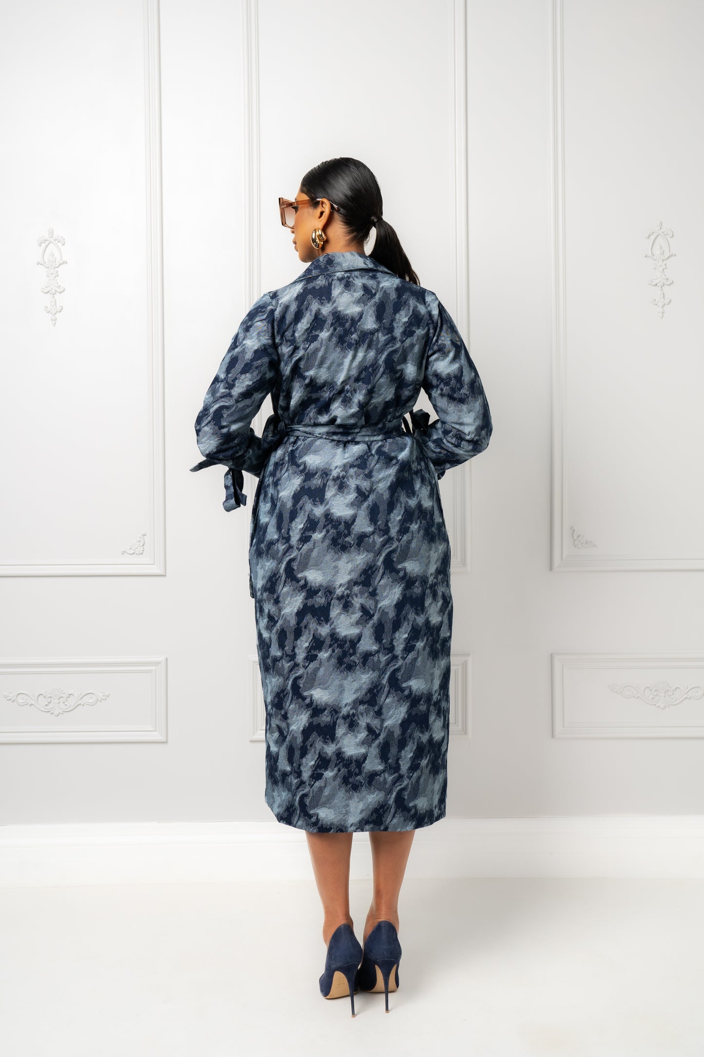 Aliyah Denim Jacquard Trench Jacket